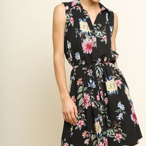 NWT Floral Print Button Front Tie Waist Midi Dress